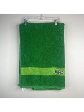 Lacoste Vintage Bath Towel Green Embroidered Gator Izod Preppy Bathroom Decor